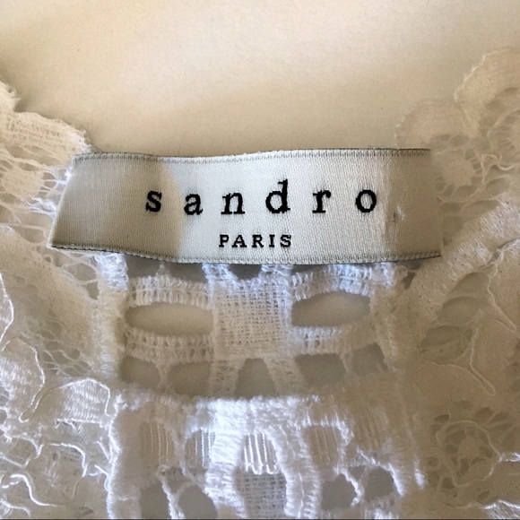 Sandro Paris Cropped Sheer Lace Top Half Sleeve - Picture 7 of 8